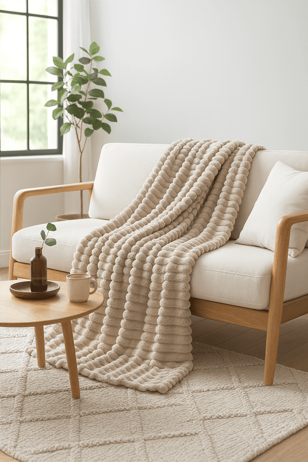 Koc w grube prążki beżowy 160x200