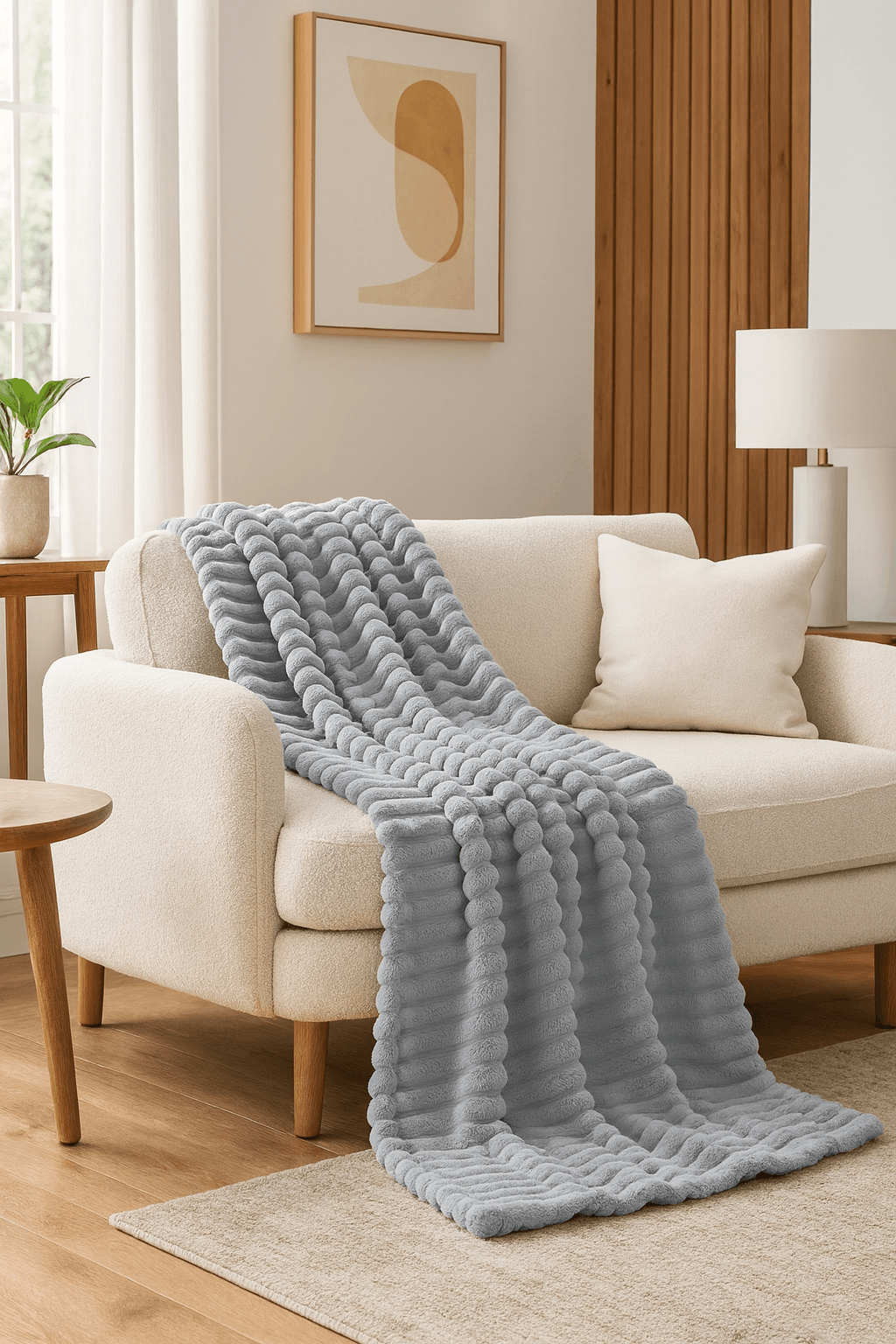 Koc w grube prążki jasnoszary 160x200