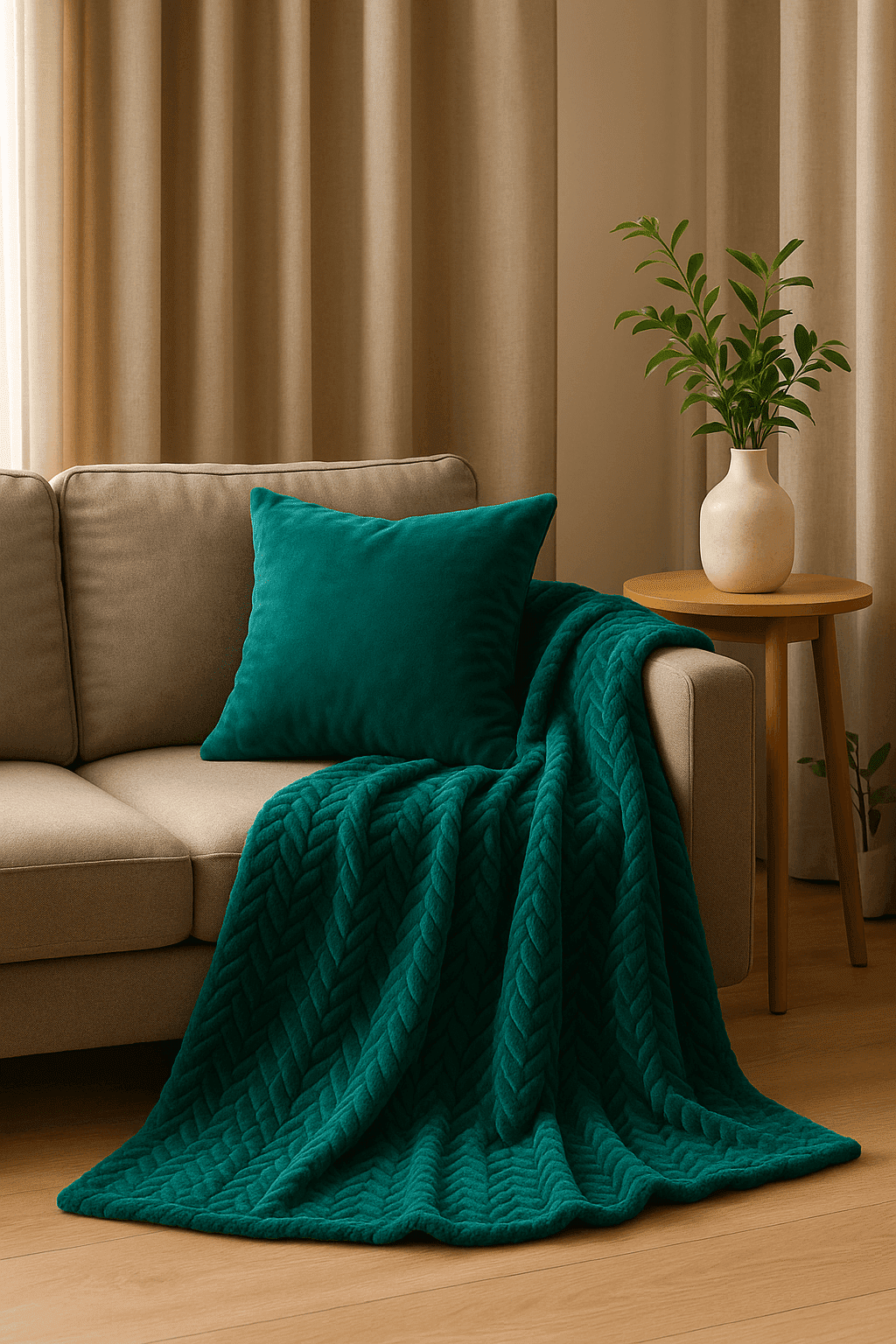 Koc welurowy w jodełkę zielony 160x200