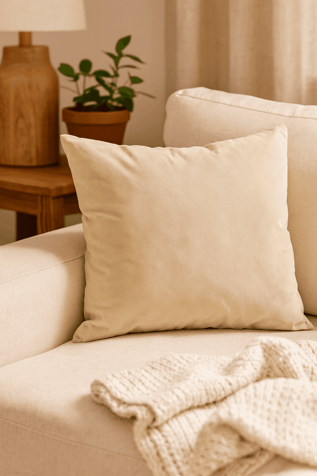 Poszewka welurowa 45x45 beżowa