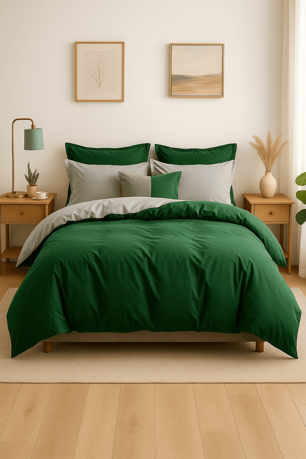 Pościel 3 częściowa dwukolorowa zielono-jasnoszara