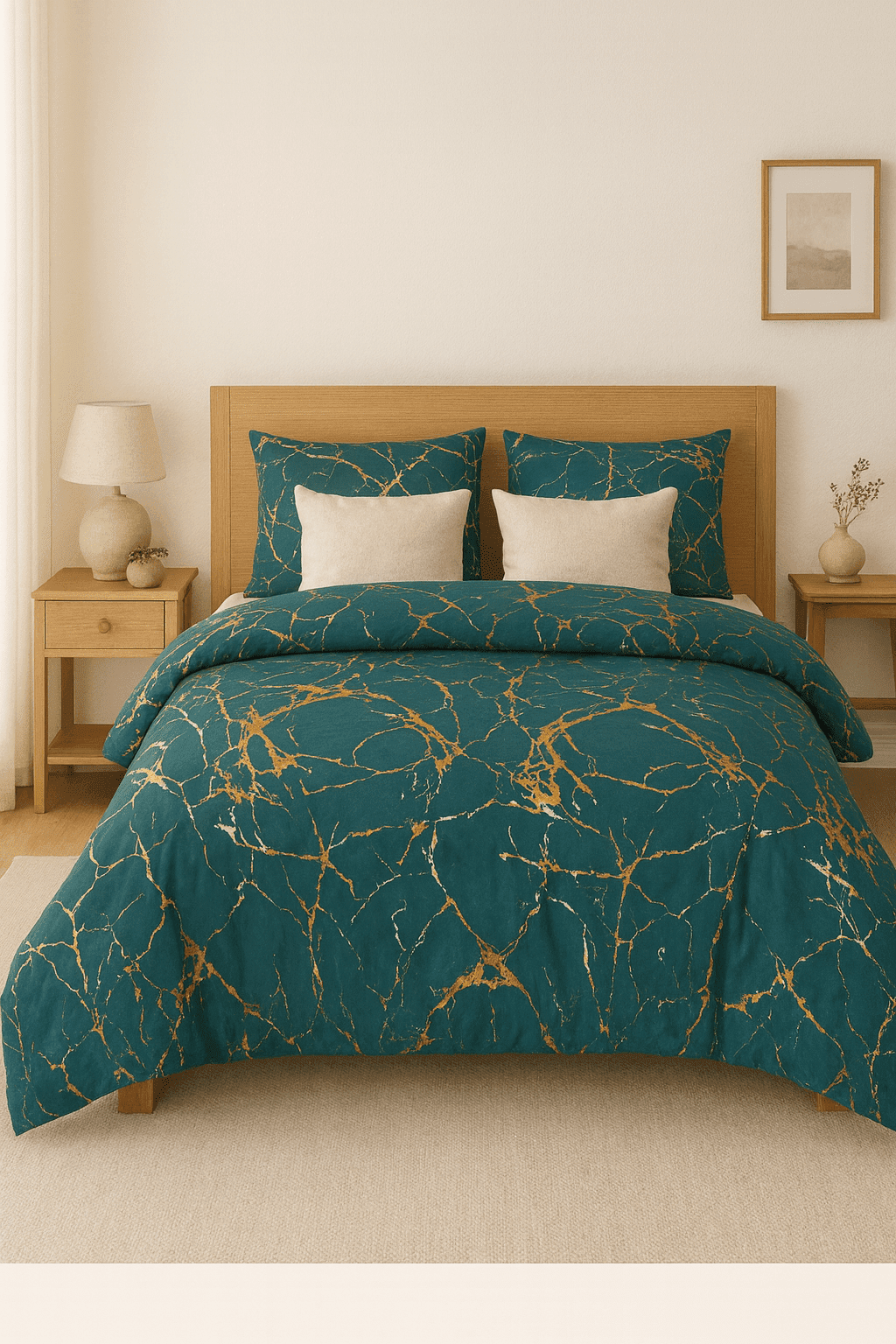 Pościel 3 częściowa zielona ze złotym wzorem 3