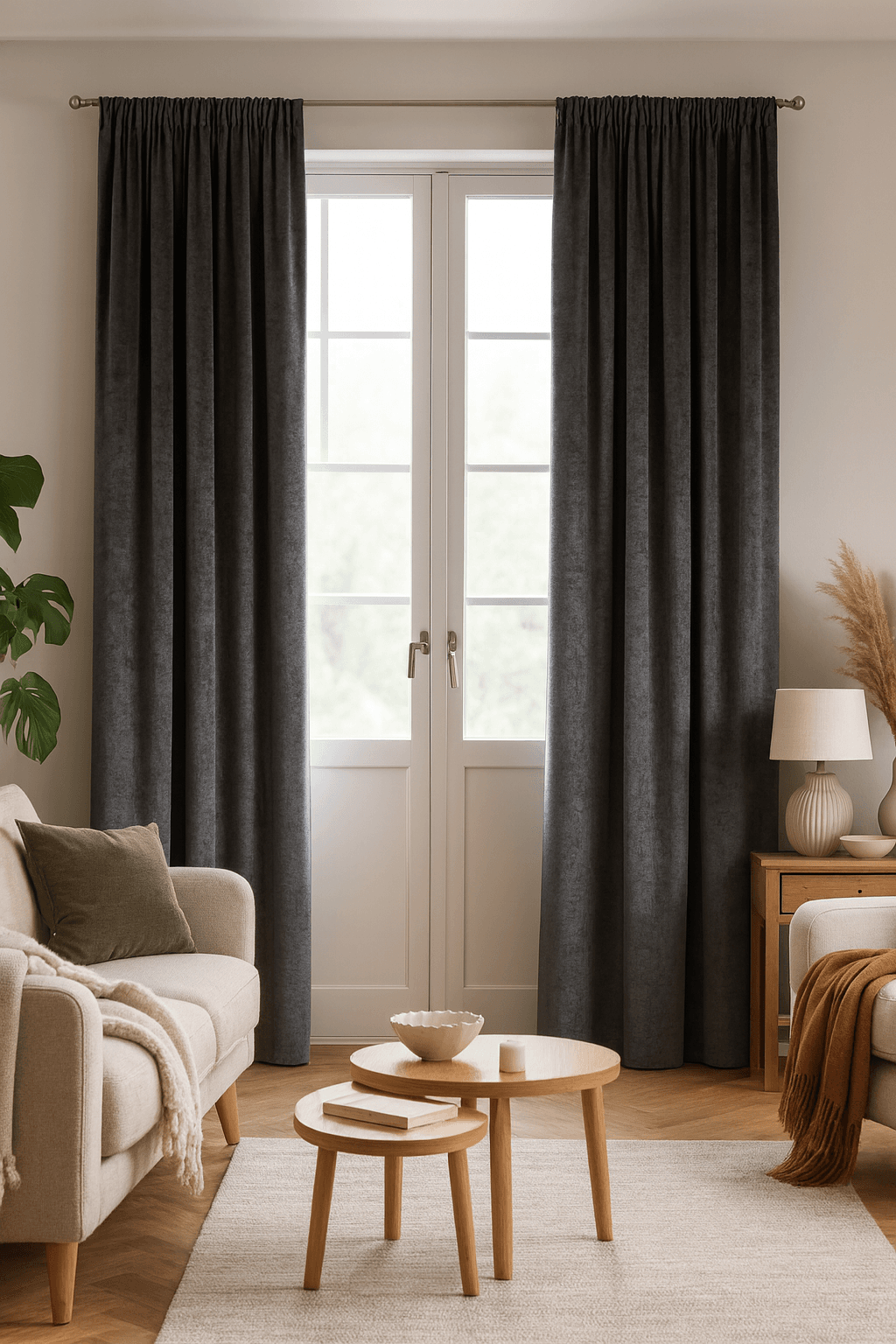 Zasłona welwetowa szara na taśmie