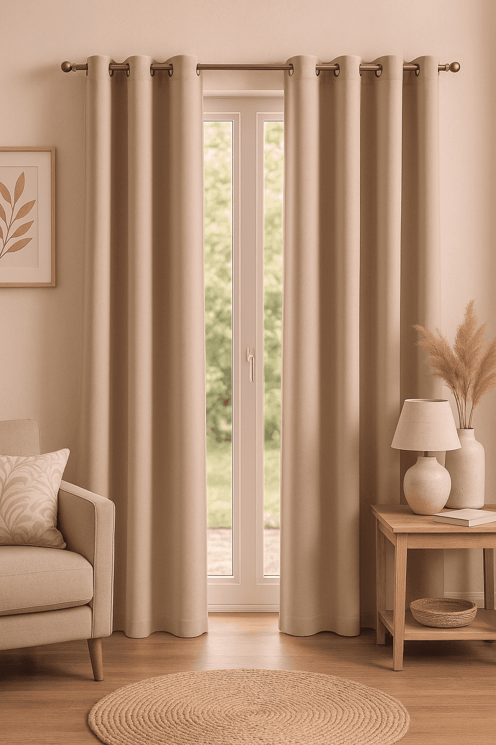 Zasłona zaciemniająca beżowa na przelotkach