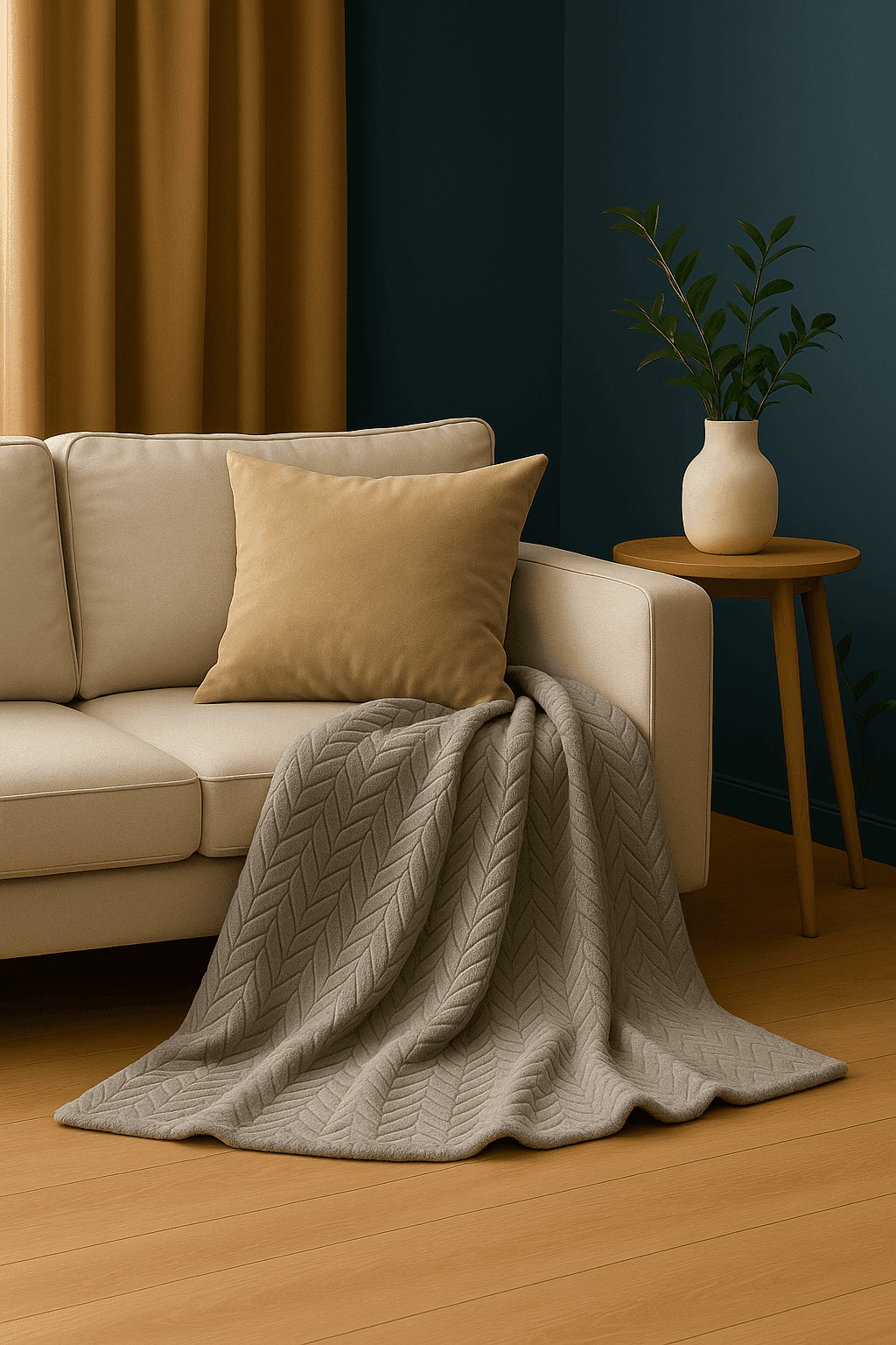 Koc welurowy w jodełkę cappuccino 160x200