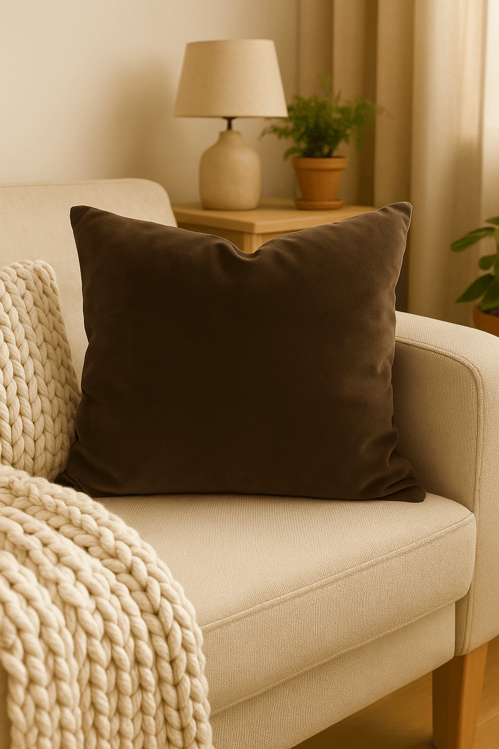 Poszewka welurowa jasnobrązowa 45x45