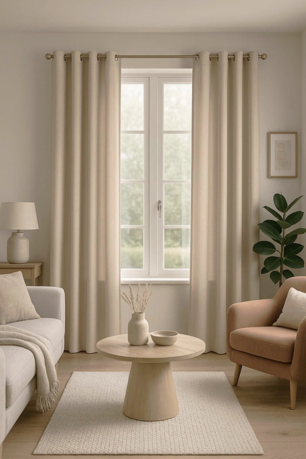 Zasłona lniana beżowa na przelotkach